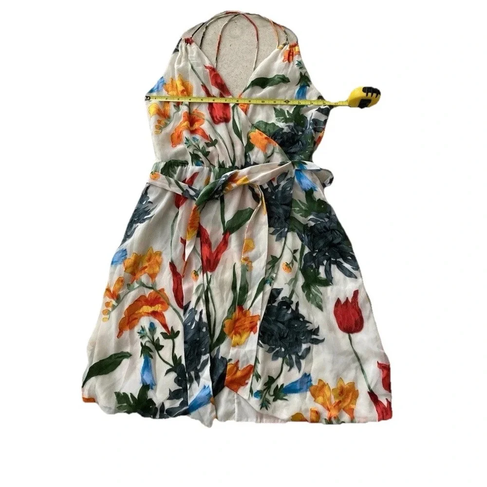 Alice + Olivia Sz 6 Dress Faux Wrap Silk Blend  Floral Mini Belted ‎ EXCELLENT